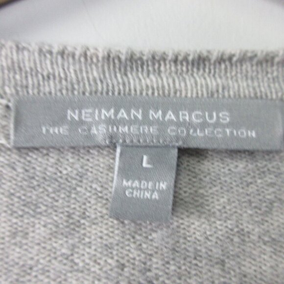 Neiman Marcus Women's 100% Cashmere Sweater L Grey Preppy Trim Beaded 366 - Picture 2 of 8